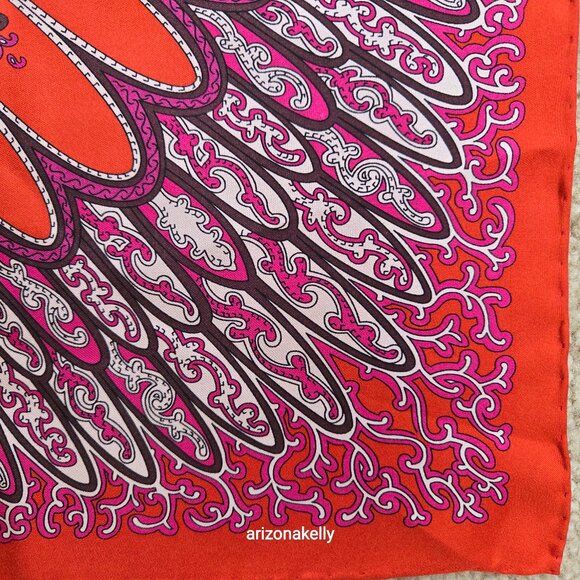 Hand Rolled Silk Scarf Red Pink Kaleidoscope Design - Picture 6 of 8